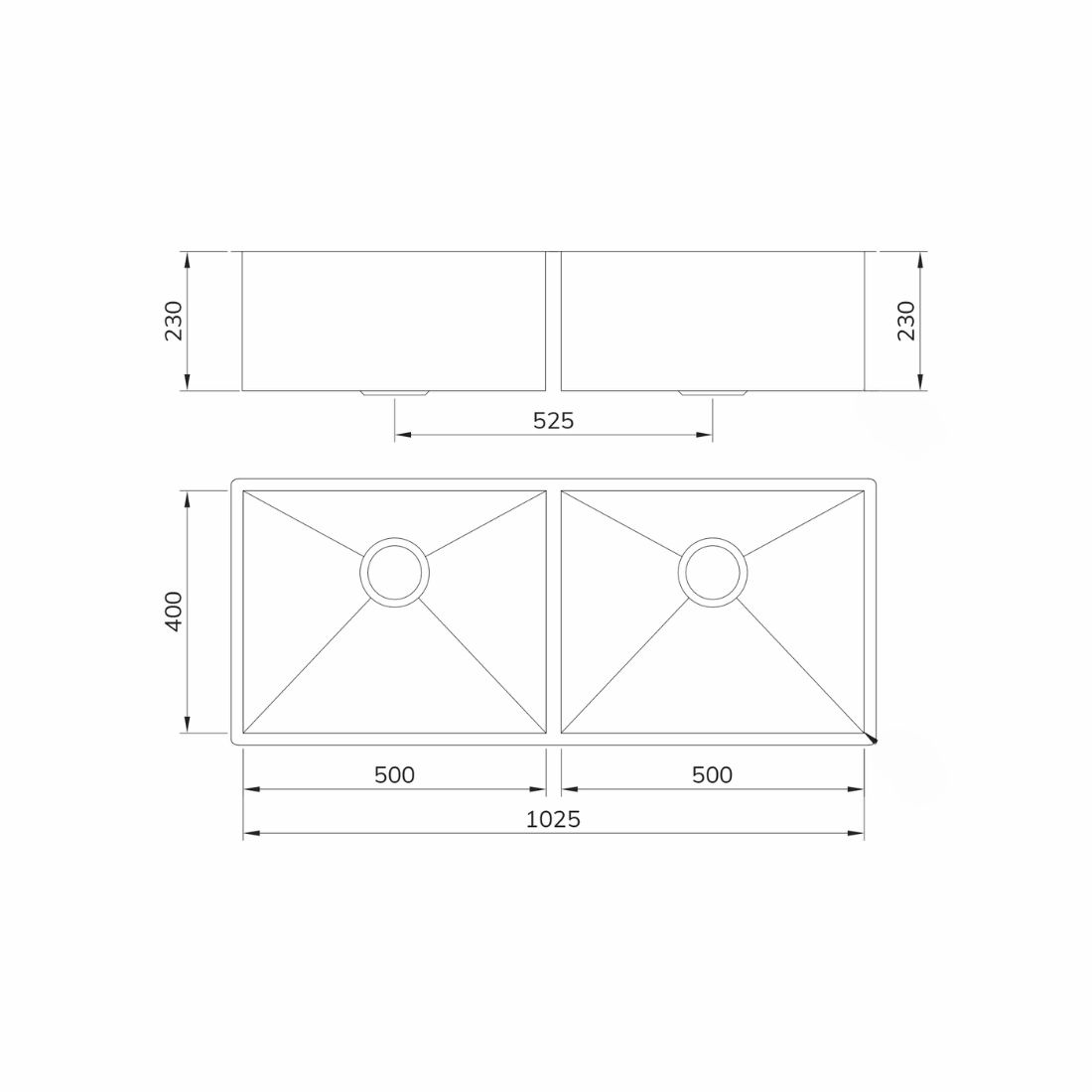 Cuba dupla em Inox Escovado 102cm Mekal