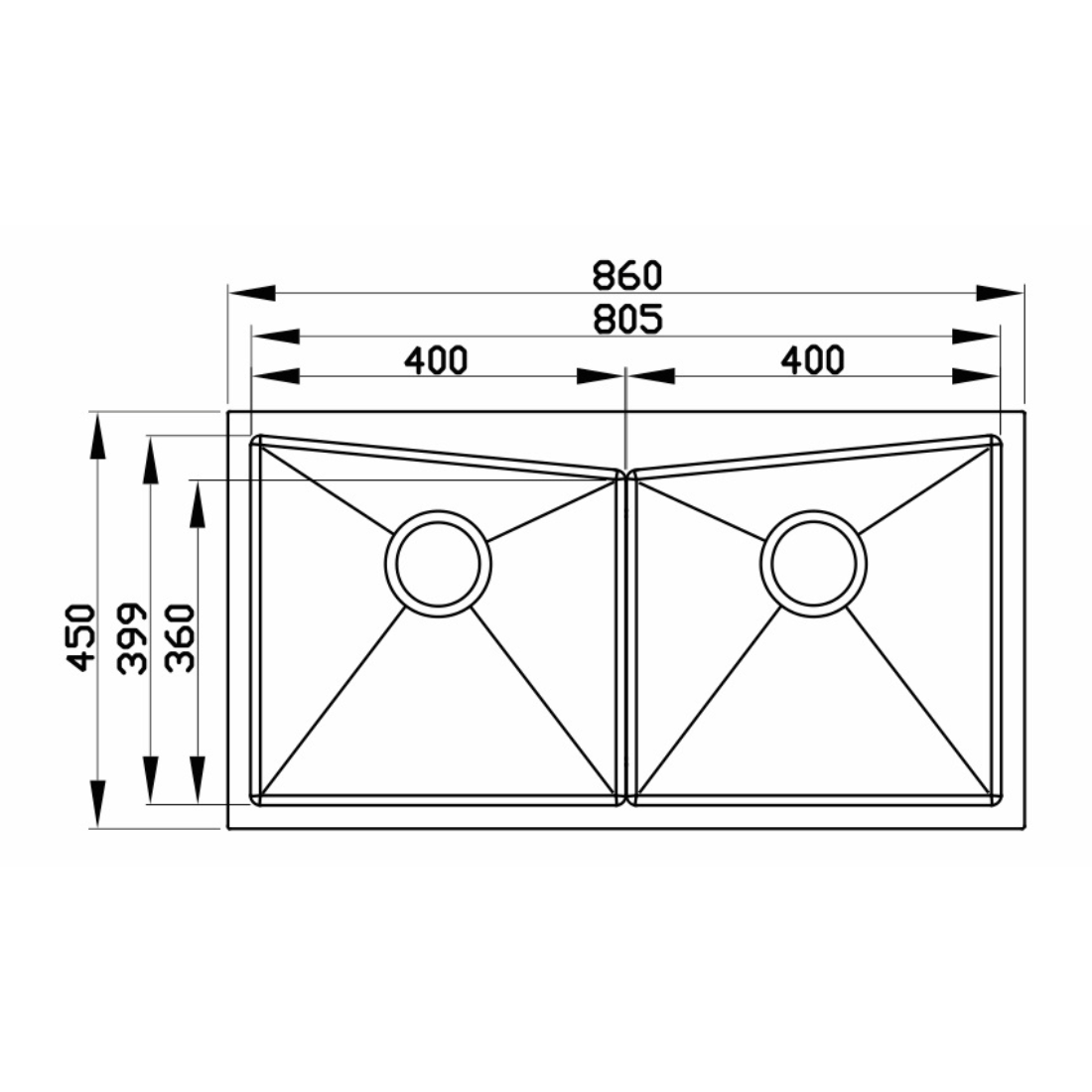 Cuba Debacco Quadratino Duplas AS Inox Escovado 86cm