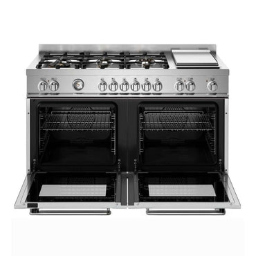 Fogão Bertazzoni Master Inox 120cm 6 Bocas Forno Elétrico Duplo 138L, inox, 6 bocas, forno duplo elétrico aberto, grelhas e trempes em ferro