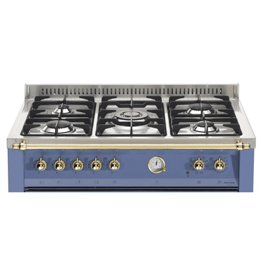 Fogão Lofra Dolcevita Lavanda 90cm 5 Bocas Forno Elétrico 102L de piso lavanda com grelhas ferro fundido, queimadores Sabaf e painel com botões dourados