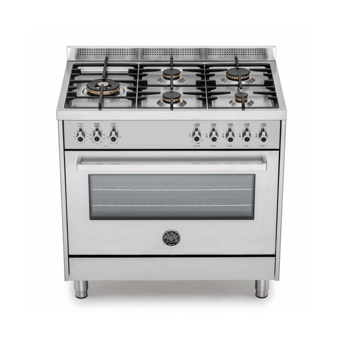 Fogão Bertazzoni Professional 5 bocas inox 90cm com forno elétrico ventilado, feito na Itália.