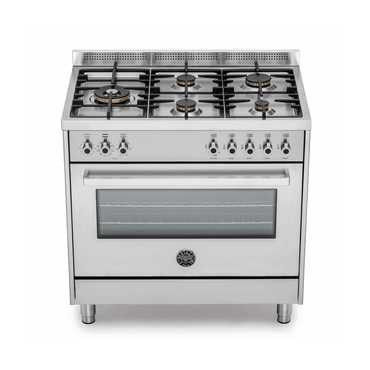 Fogão Bertazzoni Professional 5 bocas inox 90cm com forno elétrico ventilado, feito na Itália.