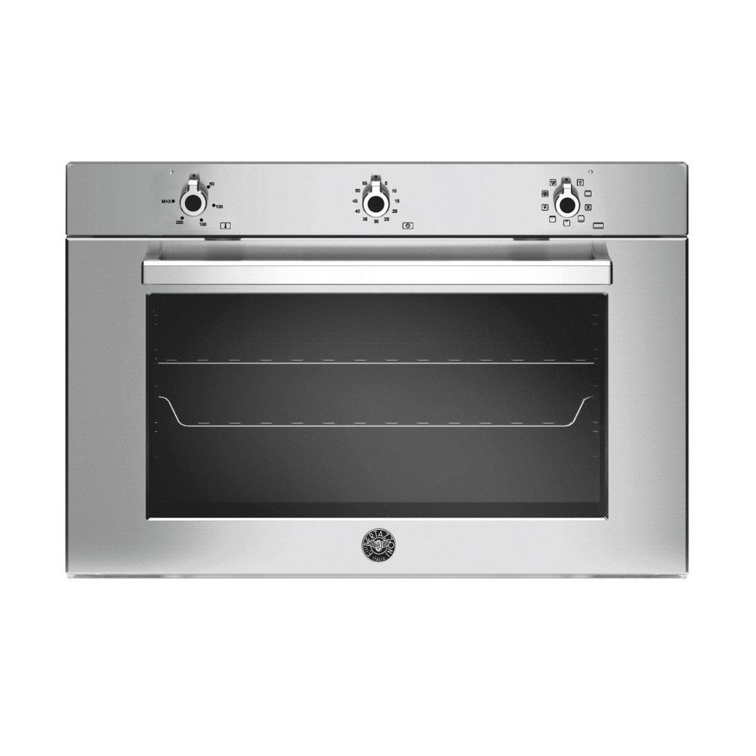 Forno Bertazzoni Elétrico Professional 100 Litros Inox 90cm em inox, painel analógico com botões, porta de vidro e instalação de embutir