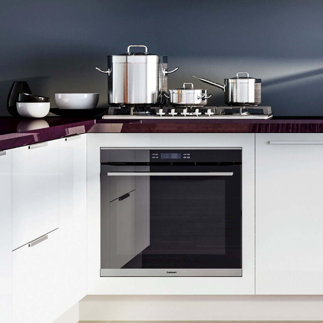 Forno Cuisinart Prime Elétrico 74 Litros Inox 60cm instalado de embutir em inox com painel digital touch e porta de vidro