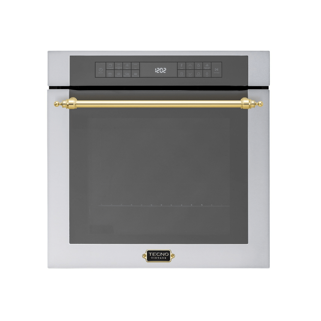 Forno Tecno Vintage Elétrico Air Fry 73 Litros Inox 60cm - forno elétrico de embutir inox com puxador dourado, painel digital e porta de vidro