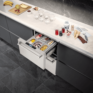 Gaveta Refrigerada Tecno Professional com Freezer 95 Litros Inox 61cm - gaveta refrigerada de embutir em inox com uma gaveta, puxador integrado e painel digital sob bancada