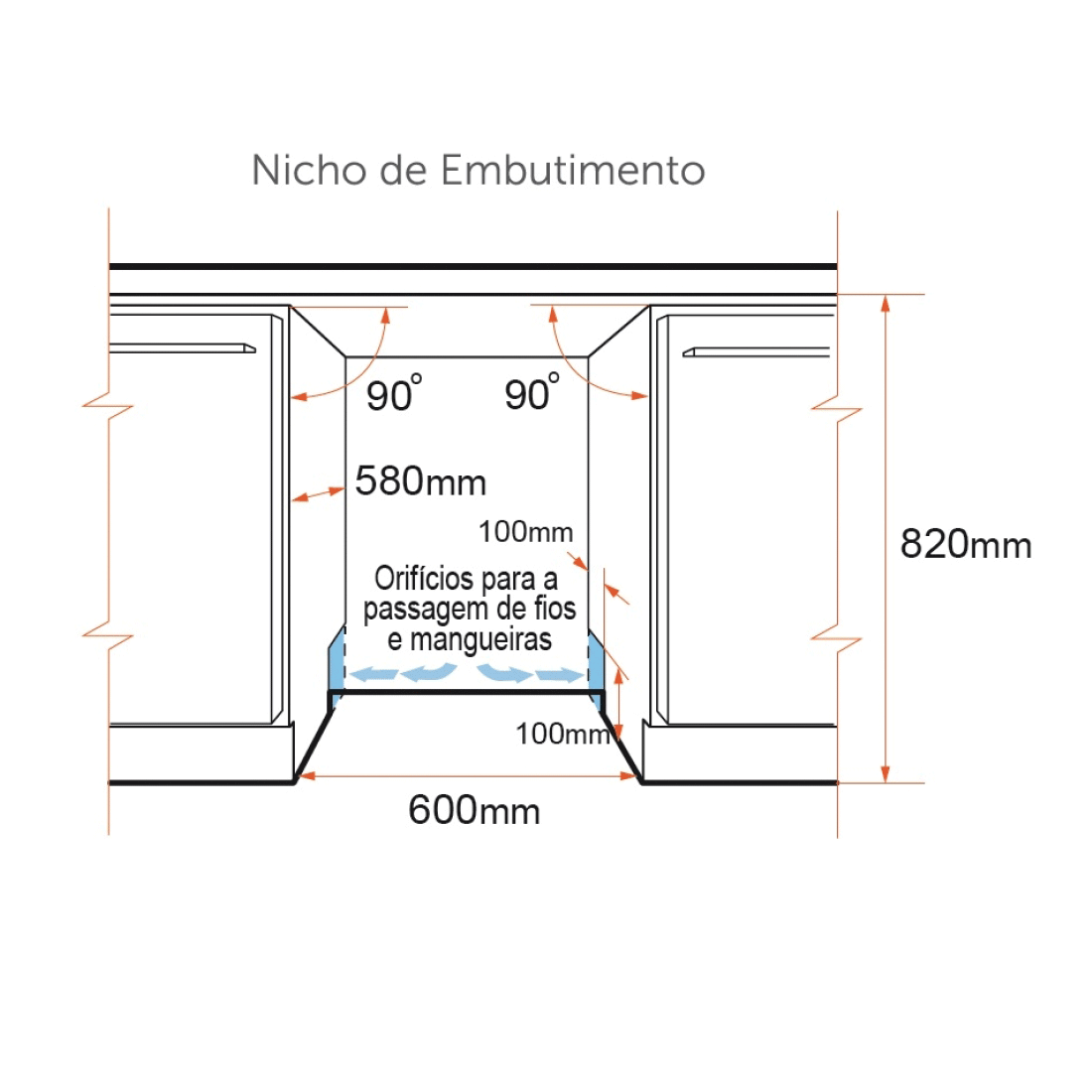 Dimensões do nicho de embutimento para Lava-Louças Bertazzoni Master 14 Serviços Inox 60cm.