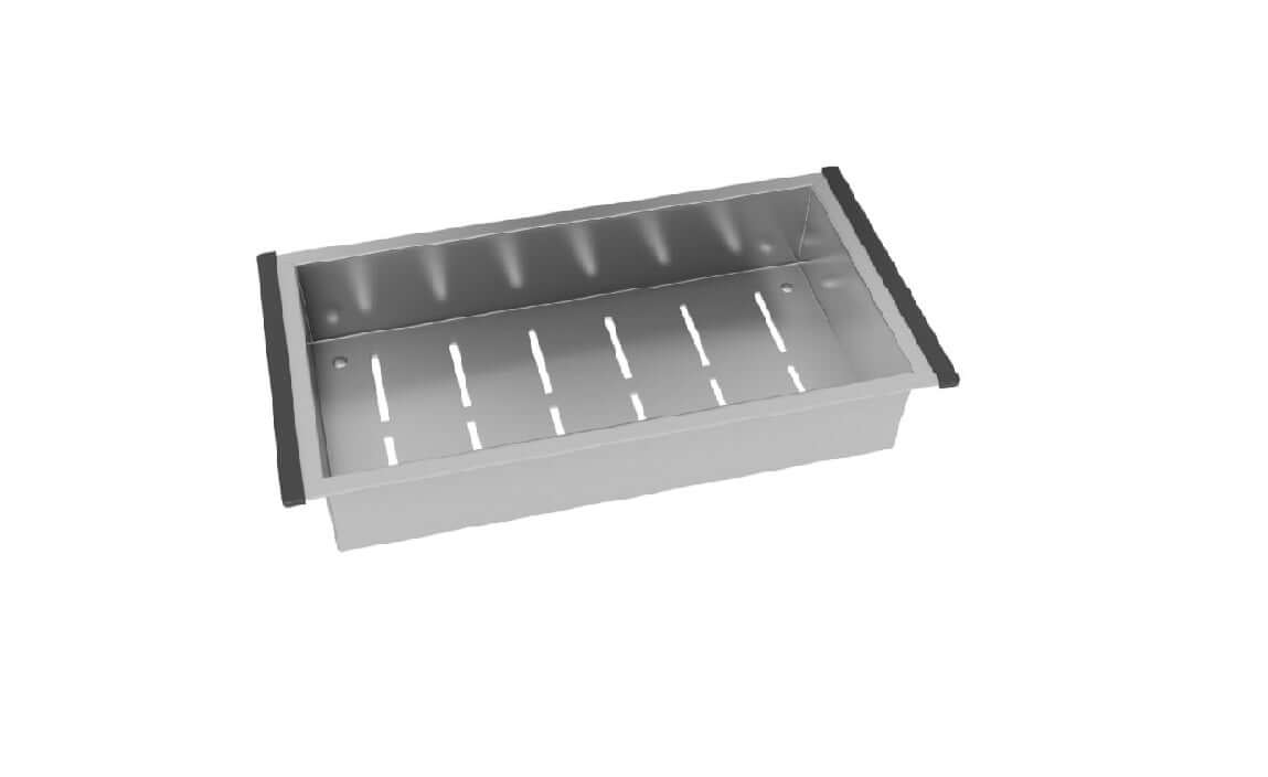 Bandeja Retangular Profunda Debacco Inox 44cm em aço inox, bandejas de inox perfurada para escoamento, acessório para cuba Quadratino