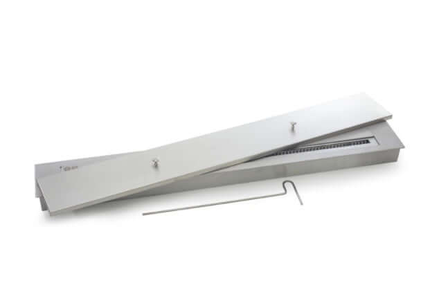 K3 queimador ecológico Lareira Ecológica 121cm Inox escovado com Tampa e Acendedor — queimador embutir em inox escovado com tampa e acendedor