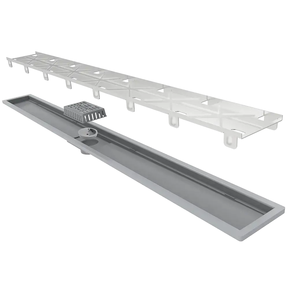 Ralo Linear Elleve Royal 80cm Tampa Oculta - Saída Central: ralo linear Elleve 80cm em inox escovado com tampa oculta e saída central