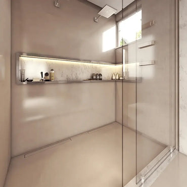 Ralo Linear Elleve Smart 60cm Tampa Oculta - Saída Central: ralo linear Elleve 60cm em inox escovado embutido no box, design oculto e instalação linear