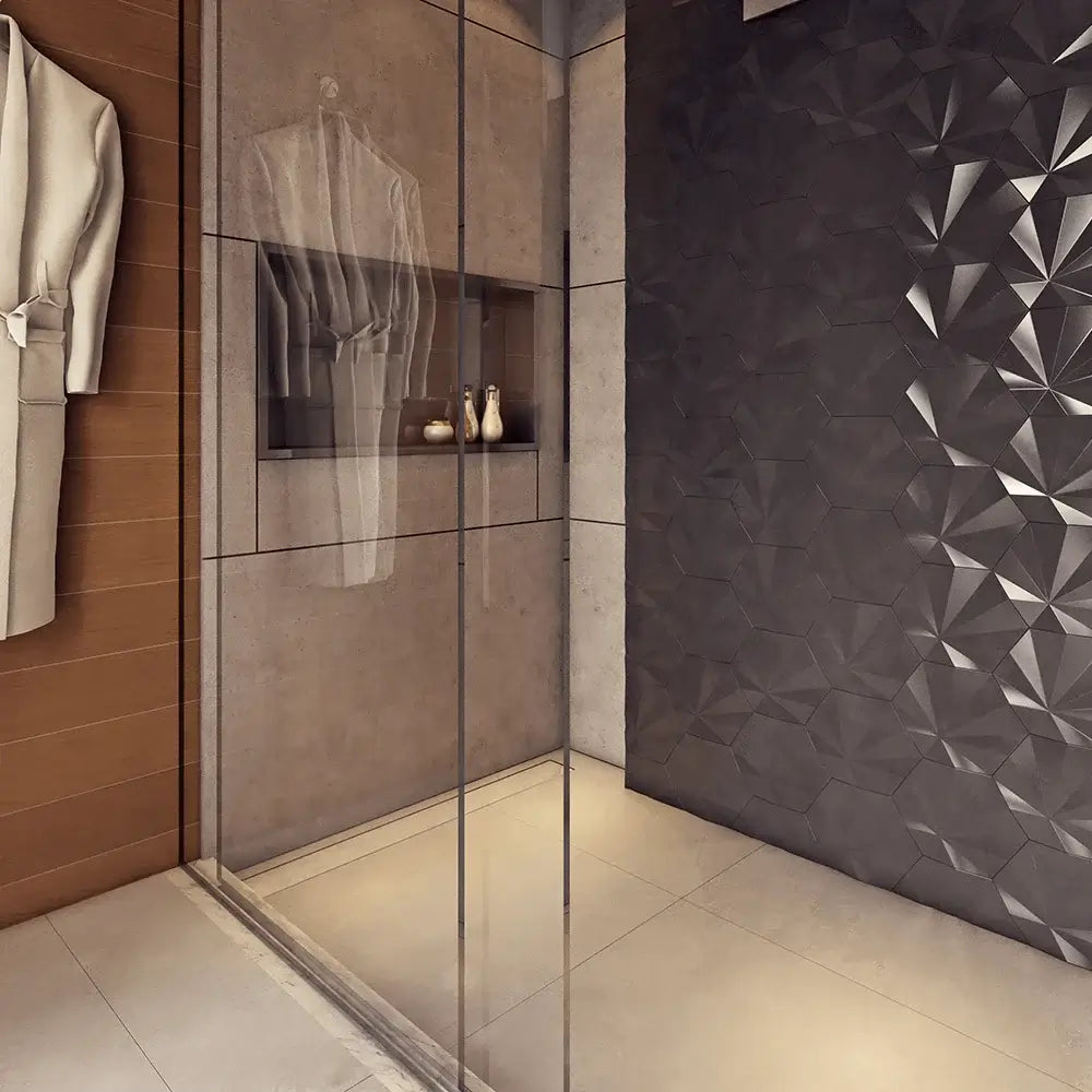 Ralo Linear Elleve Royal 80cm Tampa Oculta - Saída Central em inox escovado embutido no piso do box com design discreto