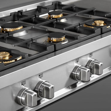 RangeTop Bertazzoni Master 6 Bocas a Gás Inox 91cm com queimadores e controles em inox