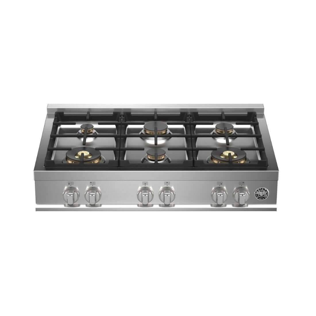 RangeTop Bertazzoni Master 6 Bocas a Gás Inox 91cm com queimadores profissionais e painel em inox escovado.
