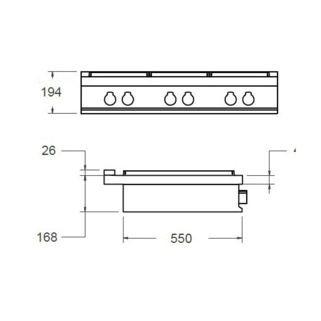 Desenho técnico do RangeTop Bertazzoni Master 6 Bocas a Gás Inox 91cm, com medidas e especificações detalhadas.