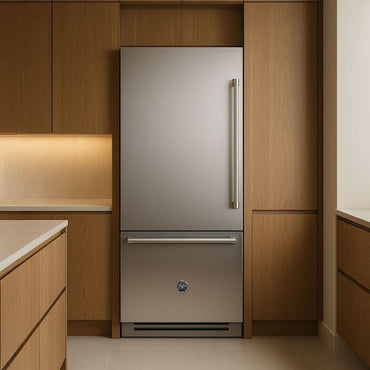 Refrigerador Bertazzoni Master 473 Litros 75cm com design moderno em inox escovado.