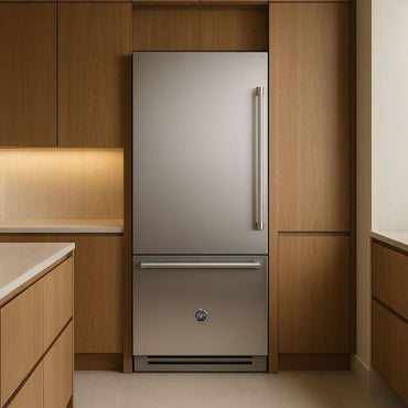 Refrigerador Bertazzoni Master 473 Litros 75cm com design moderno em inox escovado.