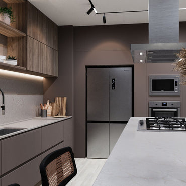 Refrigerador Debacco 600 Litros Inox 91cm refrigerador em inox escovado, quatro portas com puxadores embutidos e design moderno