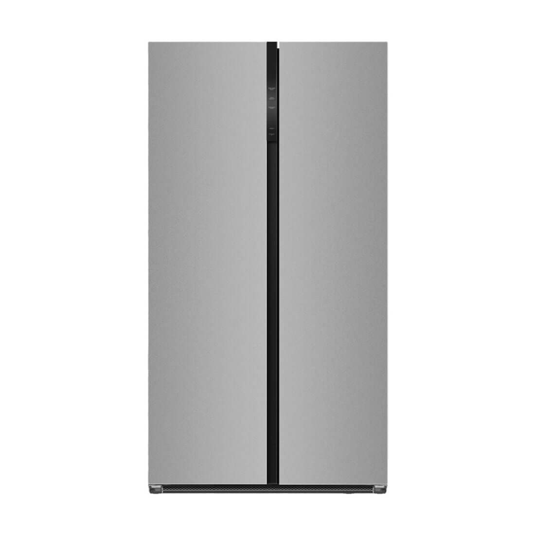 Refrigerador Side by Side Debacco 607 Litros Inox 104cm com design moderno e eficiente para armazenar alimentos.