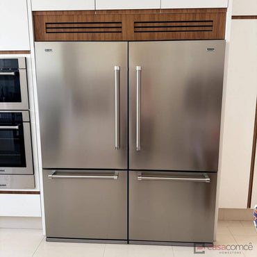 Refrigerador Tecno Professional DUO Bottom Freezer 890 Litros 152cm em aço inox escovado misto.