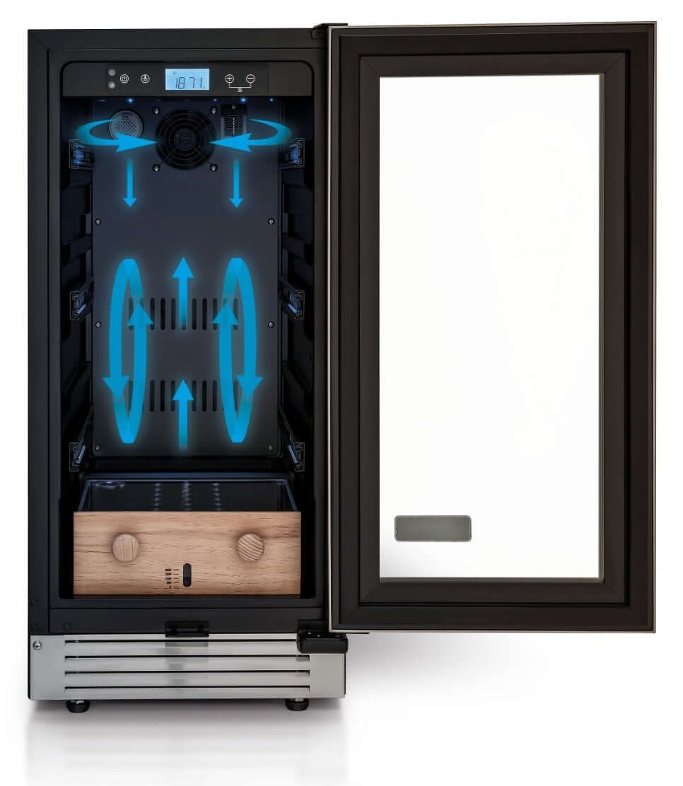 Umidor de charutos Tecno Professional com controle de temperatura e umidade, capacidade para 500 charutos.