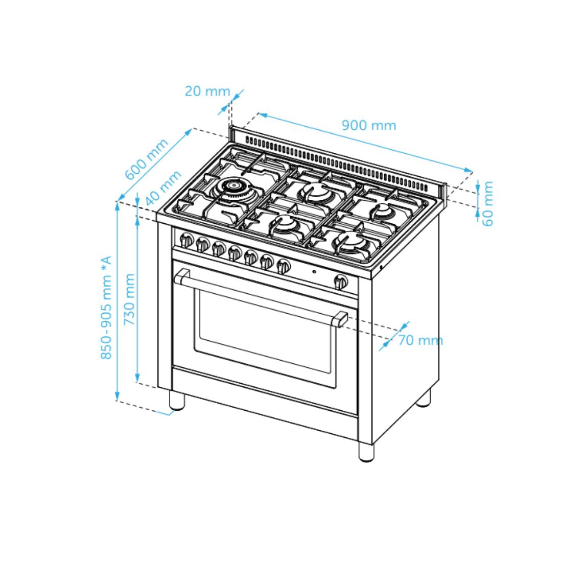 Fogão Tecno Professional 5 Bocas Forno a Gás 101L Inox 90cm