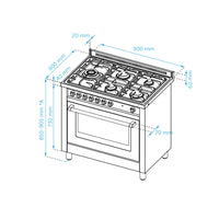 Fogão Tecno Professional 5 Bocas Forno a Gás 101L Inox 90cm