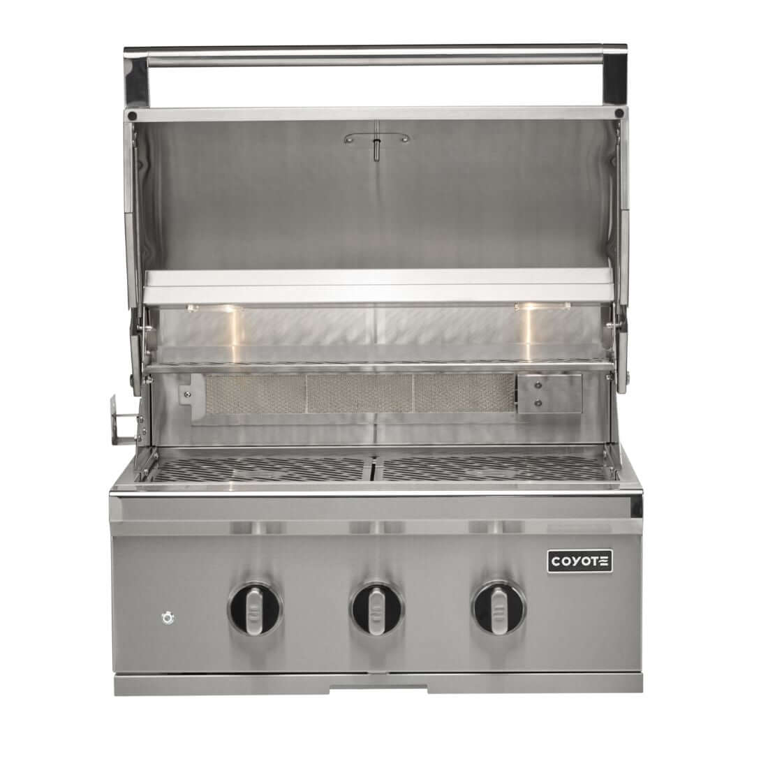 Churrasqueira a Gás Coyote Série SL3 com queimador, selador e infra vermelho, design em aço inox.
