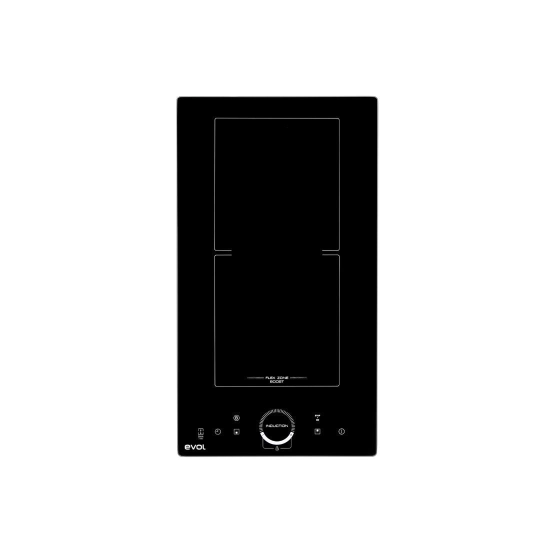 Cooktop Evol Indução 2 Bocas 30cm preto com Zona Flex, painel touch e botão central — Cooktop Evol Indução