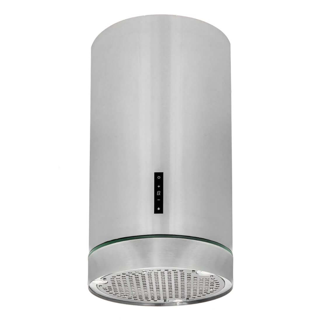 Coifa Evol de Ilha cilíndrica inox 38cm com LED e painel touch — design suspenso para ilha de cozinha