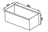 Ilustração do escorredor profundo inox Debacco 30cm com dimensões de 300mm x 161mm x 120mm.