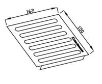 Desenho técnico do escorredor Debacco Inox 15cm para canal organizador, com medidas e detalhes do produto.
