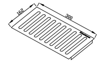 Alt Tag: Escorredor Debacco inox 30cm para canal organizador, escorredor plano 300mm com ranhuras e borda de encaixe