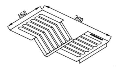 Desenho técnico do escorredor de pratos Debacco Inox 30cm, mostrando dimensões e detalhamento do design.