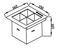 Diagrama com medidas do Porta Talheres Debacco Inox 15cm, destacando o design e compartimentos organizadores.