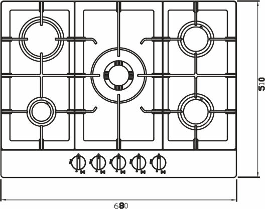 Cooktop Zurique a Gás 5 Bocas Inox 70cm Bivolt