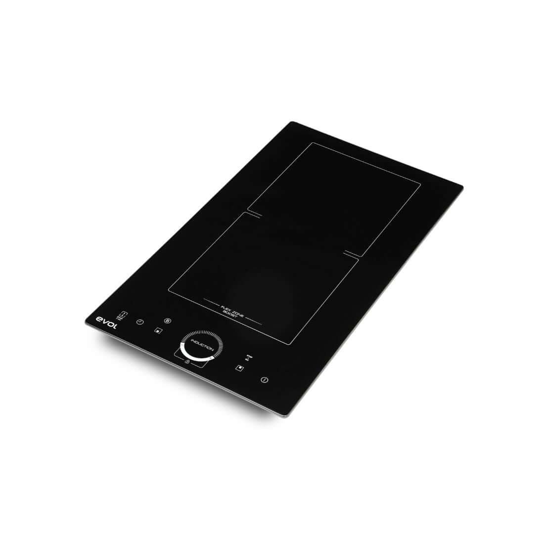 Cooktop Evol Indução 2 Zonas 30cm preto com Zona Flex, painel touch e controle giratório, dominó de indução 3.000W para bancada