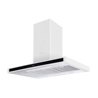 Coifa Evol de Ilha Sigma 90cm inox escovado com painel vidro preto, motor 800 m³/h e design para ilha