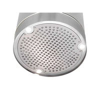 Coifa Evol de Ilha cilíndrica inox 38cm vista inferior com anel LED e fibra de aço 304 escovado