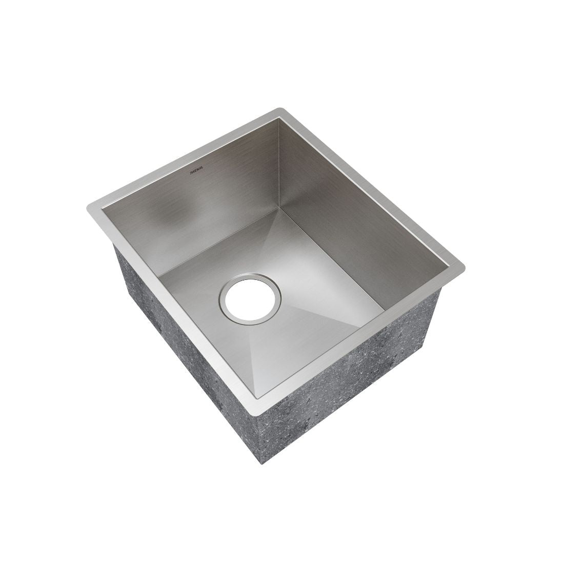 Cuba Mekal LR 34cm de embutir em inox escovado com cantos retilíneos e acabamento impecável