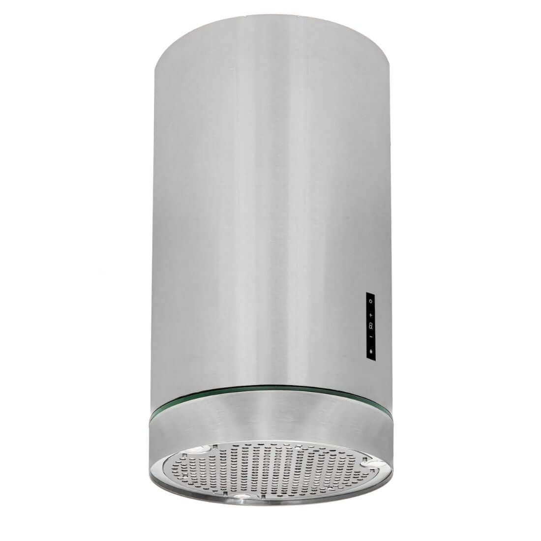 Coifa Evol de Ilha cilíndrica inox 38cm com LED anel e acabamento aço inox 304 escovado