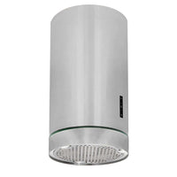 Coifa Evol de Ilha cilíndrica inox 38cm com LED anel e acabamento aço inox 304 escovado