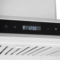 Coifa Evol de Ilha Sigma com painel frontal em vidro preto, display digital e controles touch, motor 800 m³/h