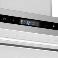  Coifa Evol Zeta de parede inox 90cm com painel digital mostrando 12:00 e ícones de controle