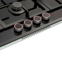 Alt Tag: Cooktop Evol a gás Black Glass 4 bocas vidro 90cm com botões cromados e superfície em vidro temperado preto