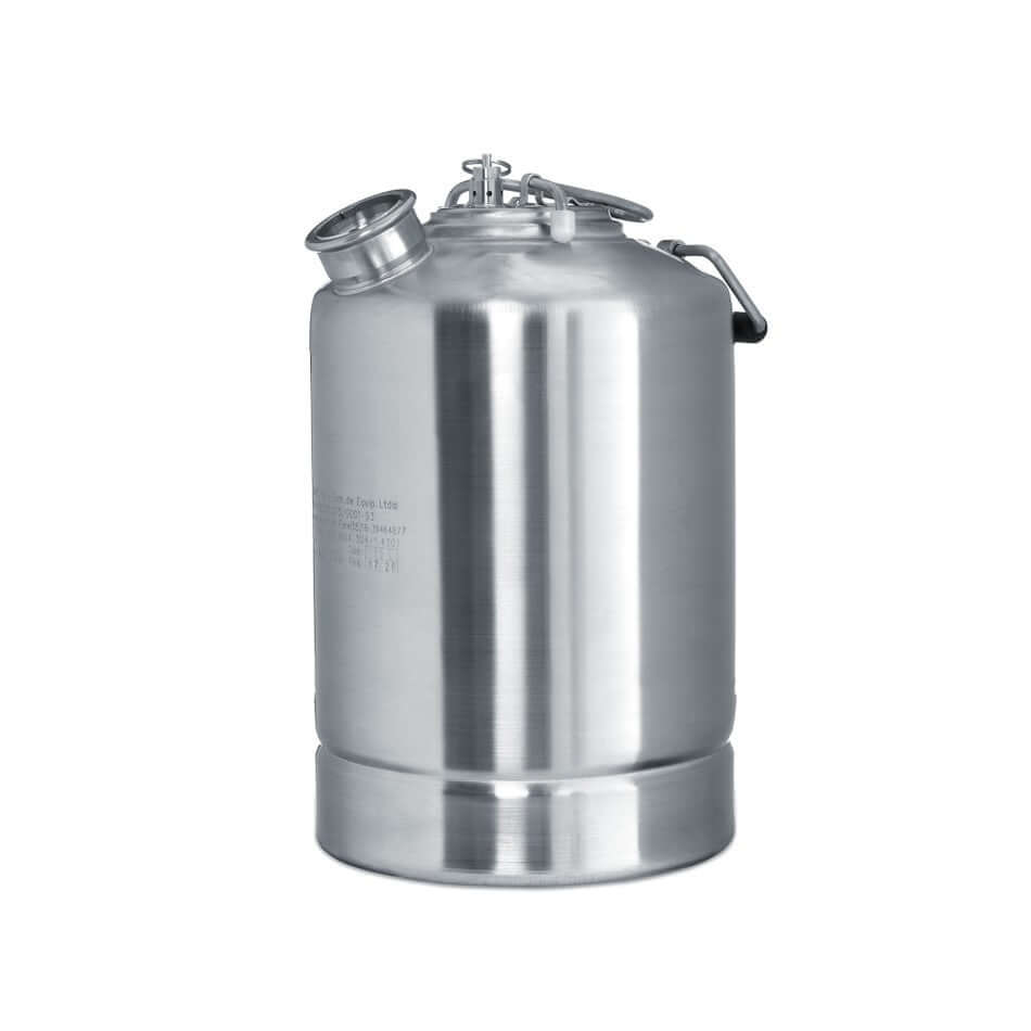 Botija de aço inoxidável para transporte de bebidas, ideal para chope e cervejas artesanais.