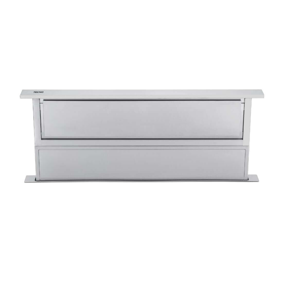 Coifa de Bancada Tecno Rise Inox 91cm em aço inox escovado, design sofisticado e eficiente para cozinhas modernas.