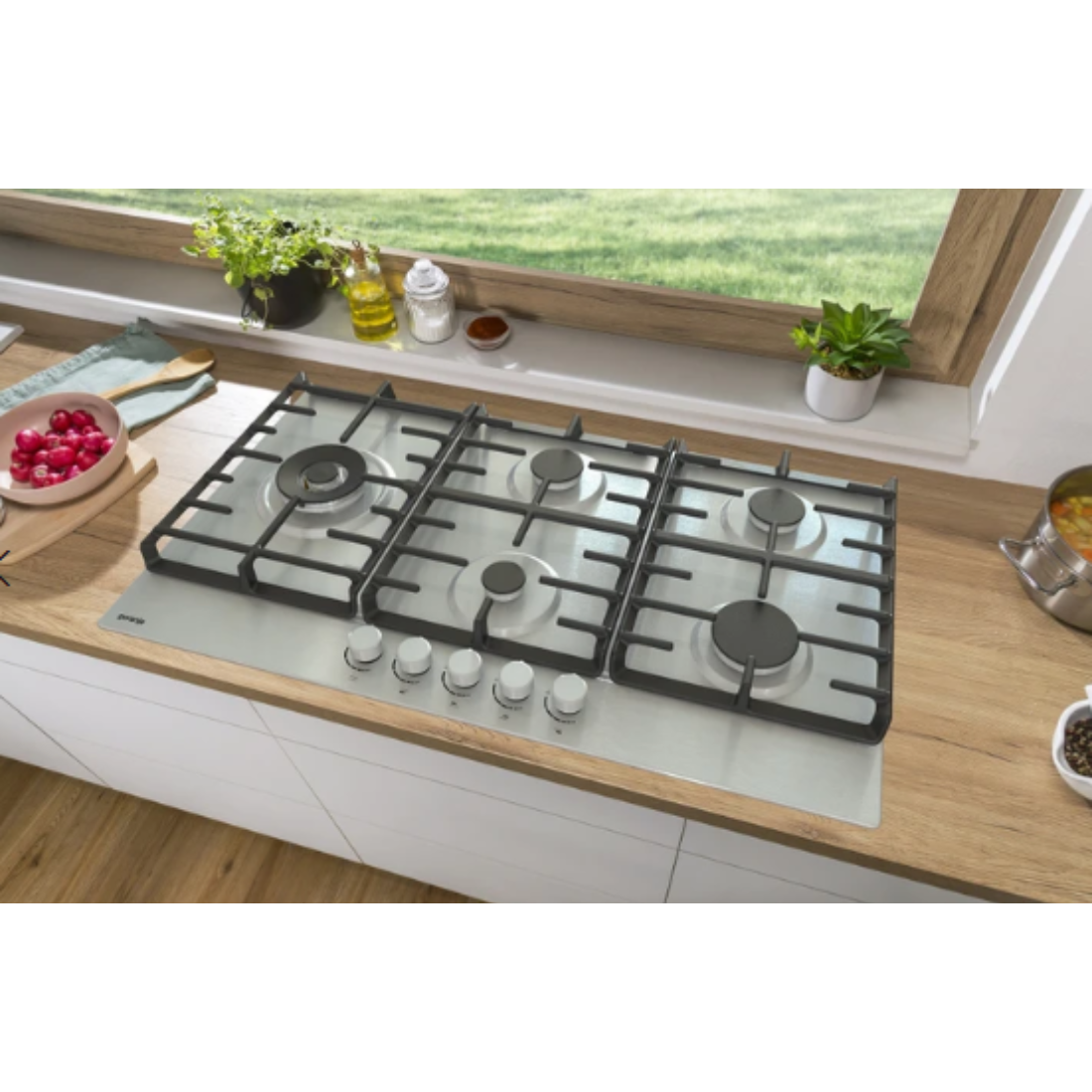 Cooktop á Gás Gorenje 5 Queimadores Sabaf 90cm Inox Escovado 220V