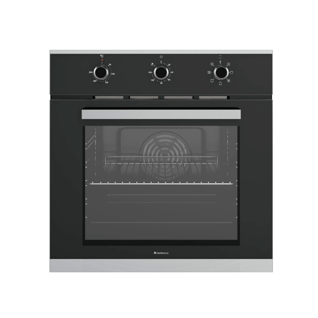 Forno Debacco Madri Elétrico 56 Litros Vidro Preto 60cm, forno elétrico de embutir preto com painel analógico, vidro frontal e inox