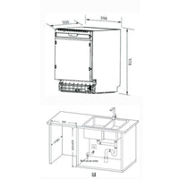 Lava-Louças Evol embutida 60cm desenho técnico com medidas do nicho e posicionamento de tubulação